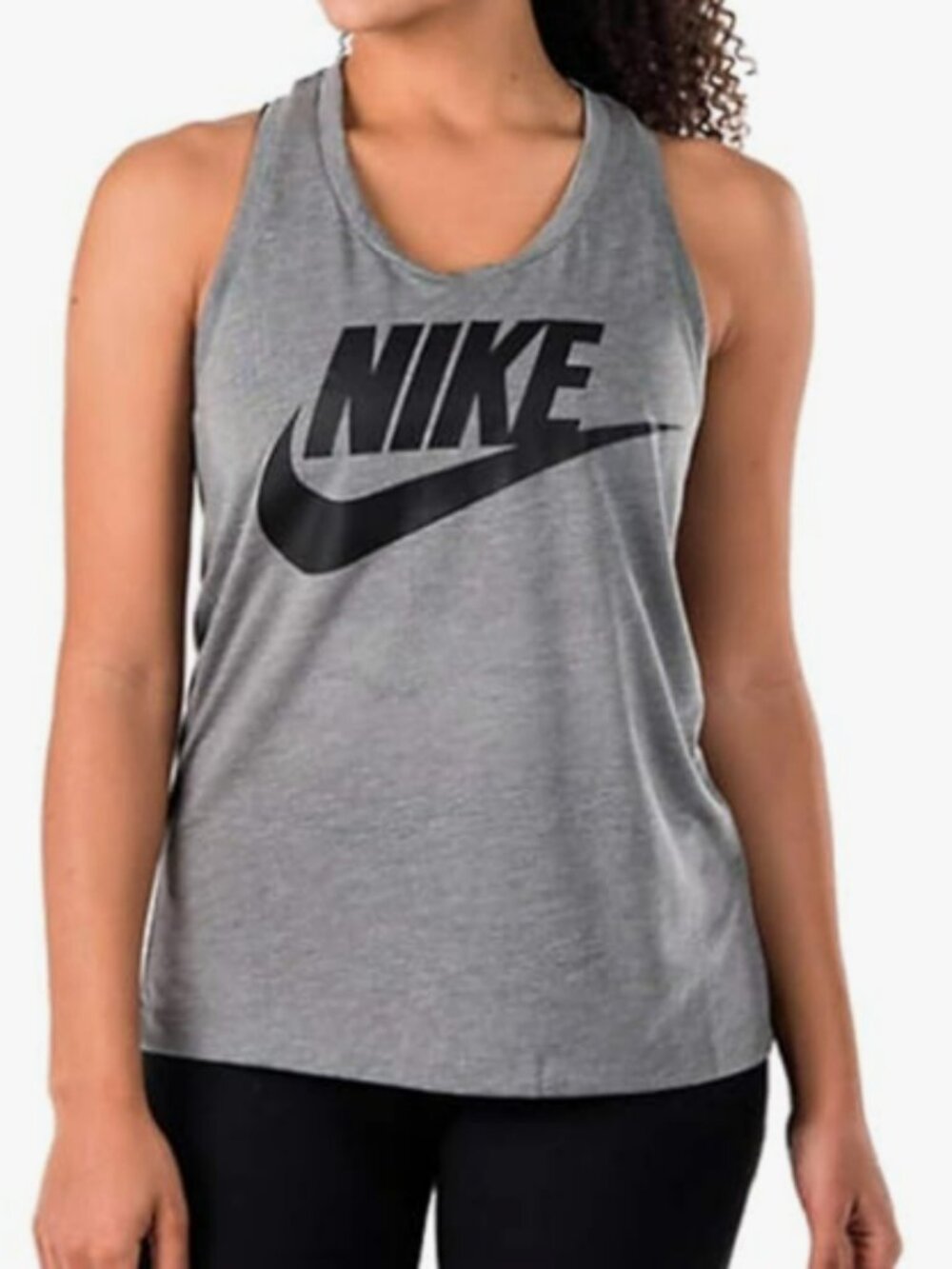Nike Sportswear Womens Essential Tank Top Dark Grey Heather/Black BQ6828-091 Med